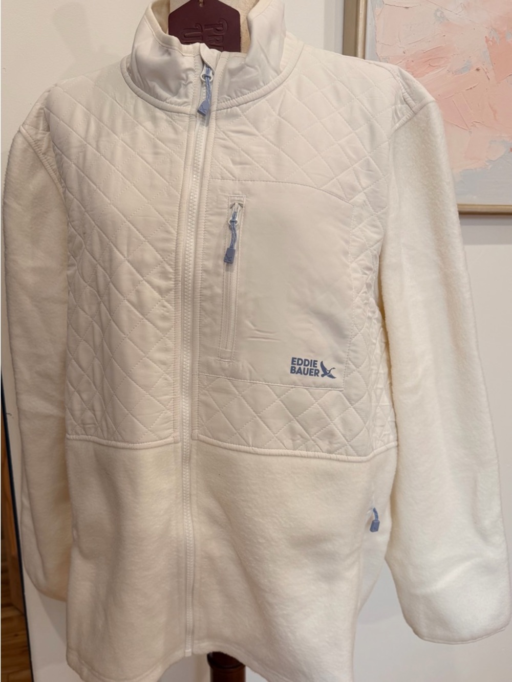 Eddie Bauer Cream Quilted / Fleece Full Zip Jacket Cream